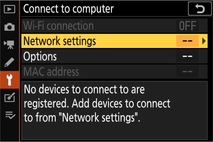 Connect to computer menu